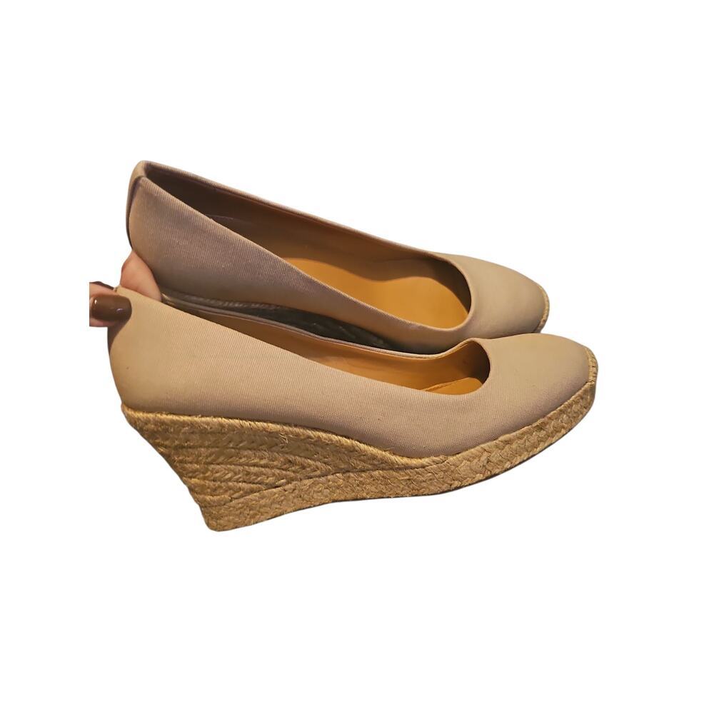 J. Crew tan beige Canvas espadrille wedges sz 7.5 - Picture 4 of 6